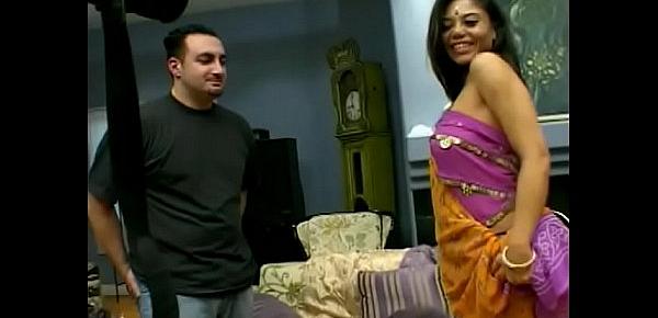  Two horny guys team up and share  a Hindi hoochie babe